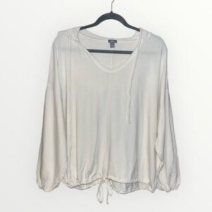 Aerie American Eagle White Cinched Bottom Oversized Lightweight Pullover Hoodie